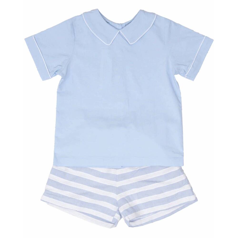 NEW THE OAKS APPAREL boy's john stripe short set in blue/ white